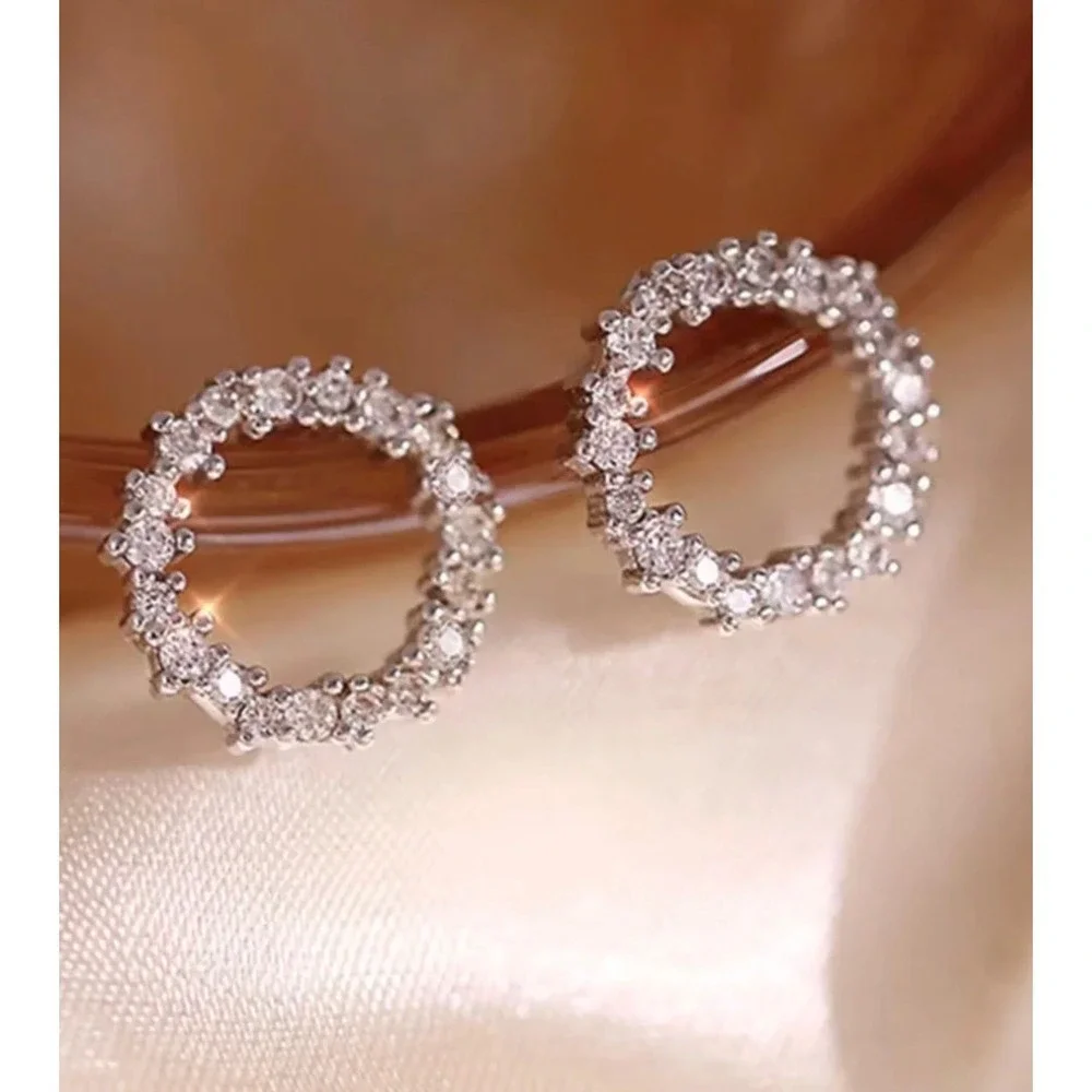 925 Sterling Silver Rhodium CZ Open Circle Stud Earrings Geometric Minimalist